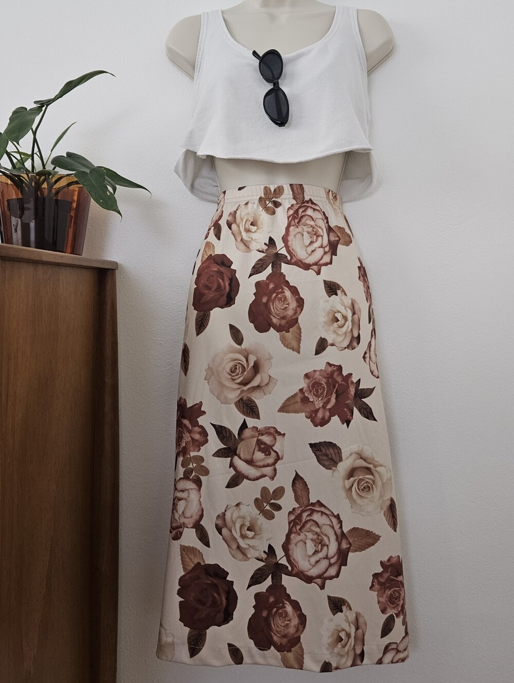 vintage floral grunge 90s y2k boho cottage goth indie urban neutral midi skirt